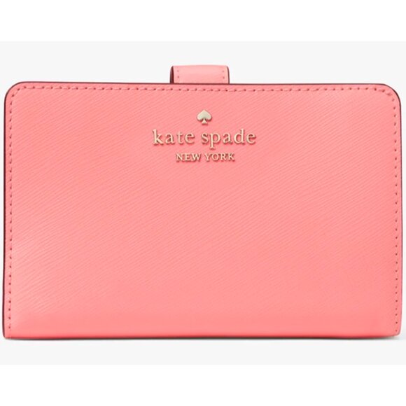 S Kate Spade Madison Medium Bifold Wallet Peachy Pink Leather KC580 $199 Retail - Picture 1 of 6
